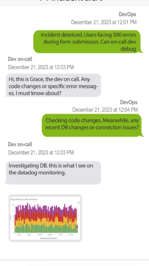 OnPage application message thread with image attachment, depicting that teams can deliver images securely through the app.
