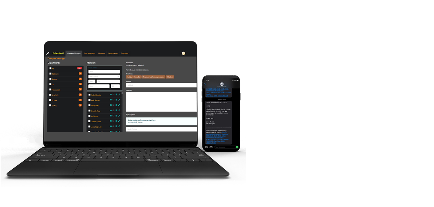 Image showing OnPage BlastIT Mass notification solution on desktop and mobile.