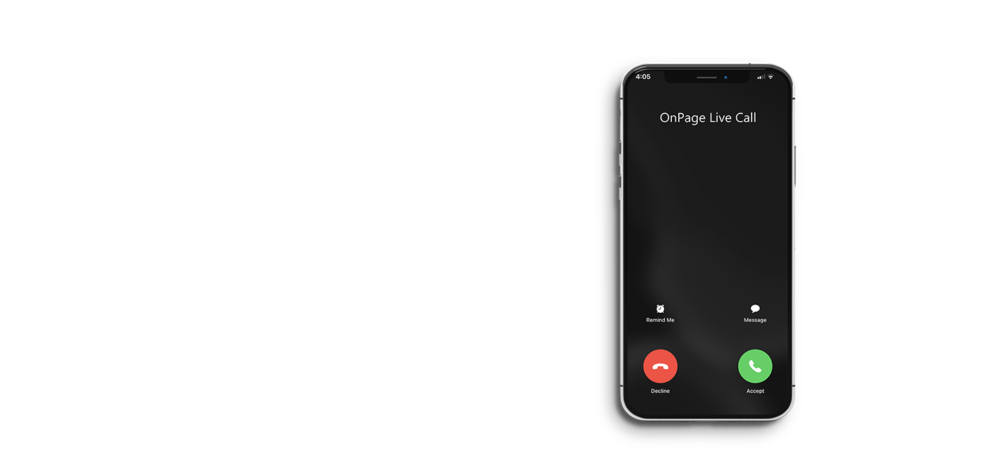 Image showing an incoming call to depict OnPage dedicated lines and live call routing.
