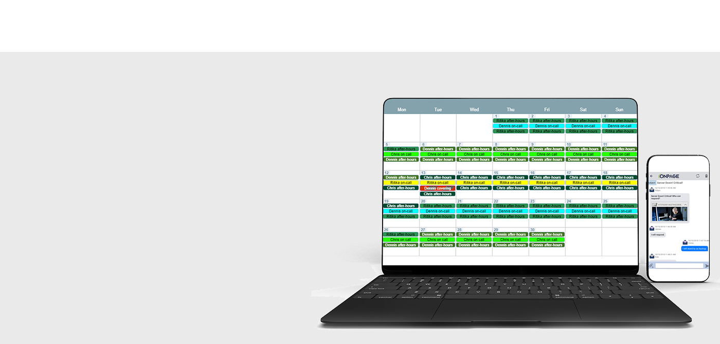 Image showing on-call scheduling and messaging on OnPage's IT Service Alerting and Incident Management Platform